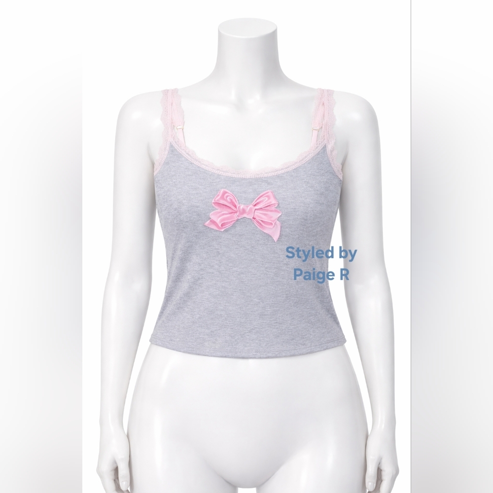 🩷NWT VICTORIAS SECRET X LOVE SHACK FANCY Cotton Cami Lace Strap Heather Gray M